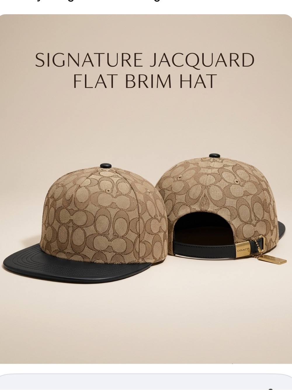 NWT Authentic Coach Signature Jacquard Flat Brim Hat -  #CH408 Adjusted  to M/L